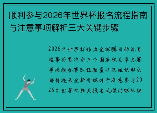 顺利参与2026年世界杯报名流程指南与注意事项解析三大关键步骤